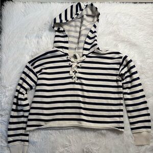 Aerie Navy and White Striped Lightweight Hoodie Size Medium